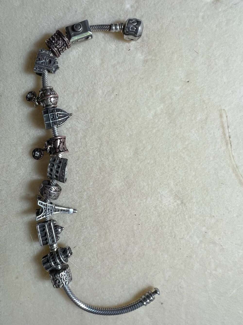 Pandora Bracelet Authentic 925 Sterling Silver and bronze  12 Charms,7.5”inches